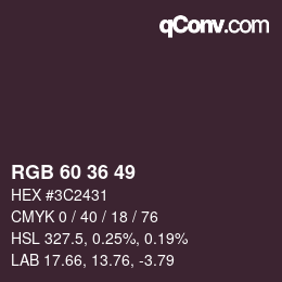 颜色代码: RGB 60 36 49 | qconv.com