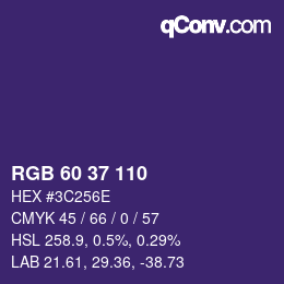 カラーコード: RGB 60 37 110 | qconv.com