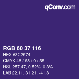 Color code: RGB 60 37 116 | qconv.com