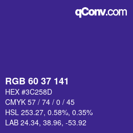 颜色代码: RGB 60 37 141 | qconv.com