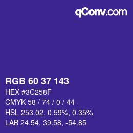 カラーコード: RGB 60 37 143 | qconv.com