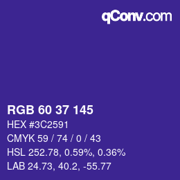 颜色代码: RGB 60 37 145 | qconv.com