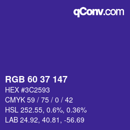 颜色代码: RGB 60 37 147 | qconv.com