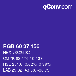カラーコード: RGB 60 37 156 | qconv.com