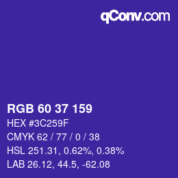 カラーコード: RGB 60 37 159 | qconv.com