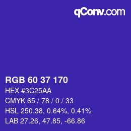 カラーコード: RGB 60 37 170 | qconv.com