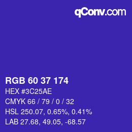颜色代码: RGB 60 37 174 | qconv.com