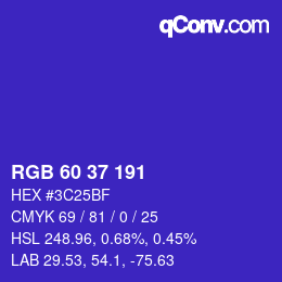 カラーコード: RGB 60 37 191 | qconv.com
