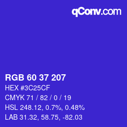 Color code: RGB 60 37 207 | qconv.com