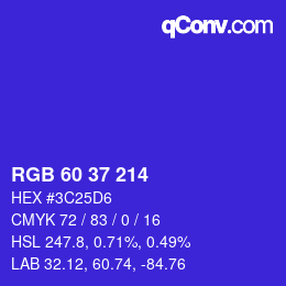 カラーコード: RGB 60 37 214 | qconv.com
