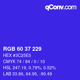 颜色代码: RGB 60 37 229 | qconv.com