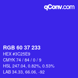 カラーコード: RGB 60 37 233 | qconv.com