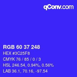 カラーコード: RGB 60 37 248 | qconv.com