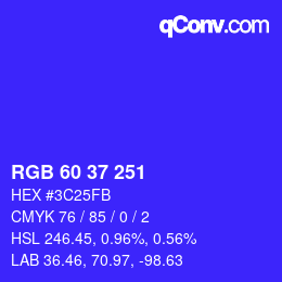 カラーコード: RGB 60 37 251 | qconv.com
