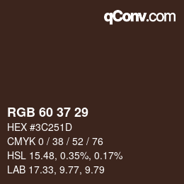 カラーコード: RGB 60 37 29 | qconv.com