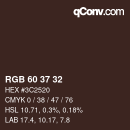 颜色代码: RGB 60 37 32 | qconv.com