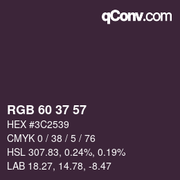 Color code: RGB 60 37 57 | qconv.com