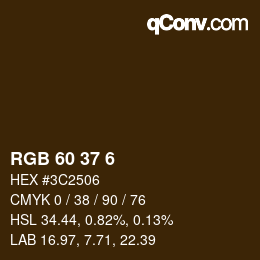颜色代码: RGB 60 37 6 | qconv.com