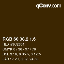 カラーコード: RGB 60 38.2 1.6 | qconv.com