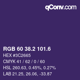 カラーコード: RGB 60 38.2 101.6 | qconv.com