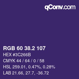 カラーコード: RGB 60 38.2 107 | qconv.com