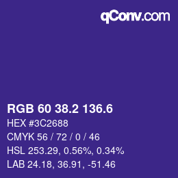 カラーコード: RGB 60 38.2 136.6 | qconv.com
