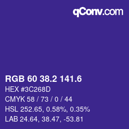 カラーコード: RGB 60 38.2 141.6 | qconv.com