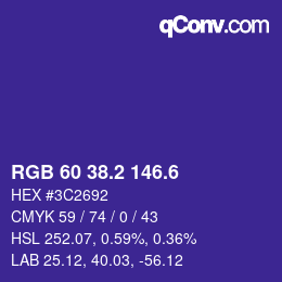 カラーコード: RGB 60 38.2 146.6 | qconv.com