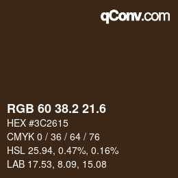 カラーコード: RGB 60 38.2 21.6 | qconv.com