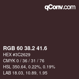 カラーコード: RGB 60 38.2 41.6 | qconv.com