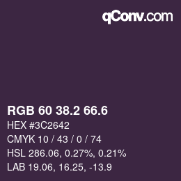 カラーコード: RGB 60 38.2 66.6 | qconv.com