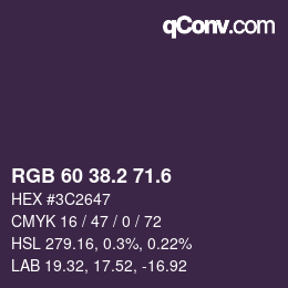 カラーコード: RGB 60 38.2 71.6 | qconv.com