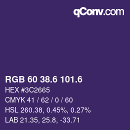 カラーコード: RGB 60 38.6 101.6 | qconv.com