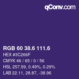 カラーコード: RGB 60 38.6 111.6 | qconv.com
