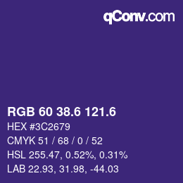 カラーコード: RGB 60 38.6 121.6 | qconv.com