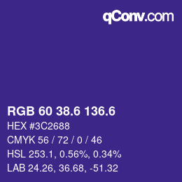 カラーコード: RGB 60 38.6 136.6 | qconv.com