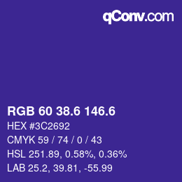カラーコード: RGB 60 38.6 146.6 | qconv.com