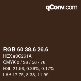 カラーコード: RGB 60 38.6 26.6 | qconv.com