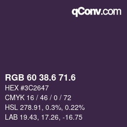 カラーコード: RGB 60 38.6 71.6 | qconv.com
