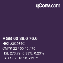 カラーコード: RGB 60 38.6 76.6 | qconv.com