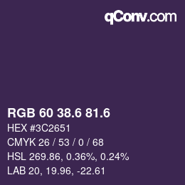カラーコード: RGB 60 38.6 81.6 | qconv.com