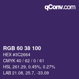 Farbcode: RGB 60 38 100 | qconv.com