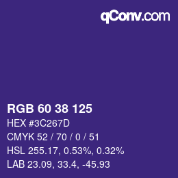 カラーコード: RGB 60 38 125 | qconv.com