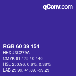 カラーコード: RGB 60 39 154 | qconv.com