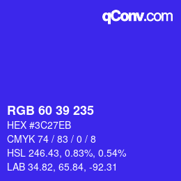 カラーコード: RGB 60 39 235 | qconv.com