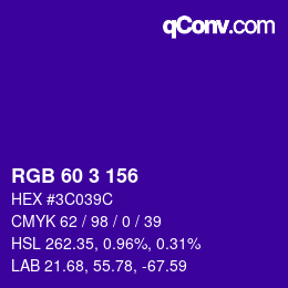 カラーコード: RGB 60 3 156 | qconv.com