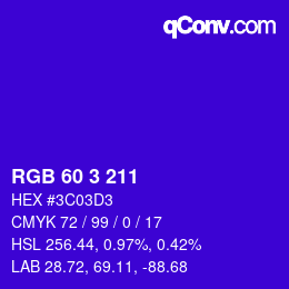 颜色代码: RGB 60 3 211 | qconv.com