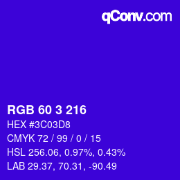 カラーコード: RGB 60 3 216 | qconv.com
