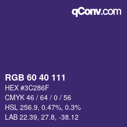 Color code: RGB 60 40 111 | qconv.com