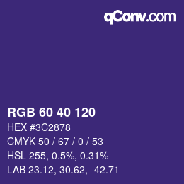 颜色代码: RGB 60 40 120 | qconv.com